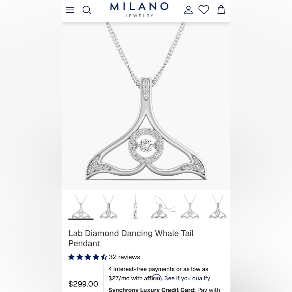 Milano Silver Whale Tail Dancing Lab Diamond Pendant